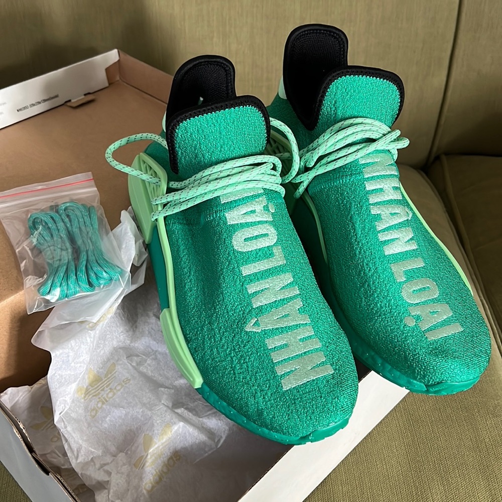 Adidas HU NMD + Pharrell Williams in green color, size 10 (men).